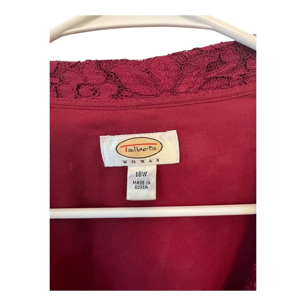 Talbots Woman Burgundy Floral Lace Button Front Jacket Plus Size 18W Romantic - Picture 2 of 8